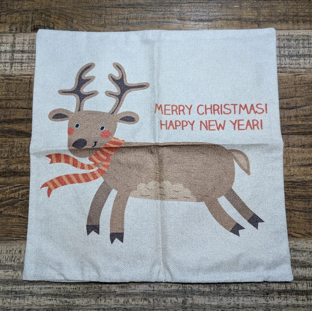 Festive Reindeer Holiday Pillow Cover